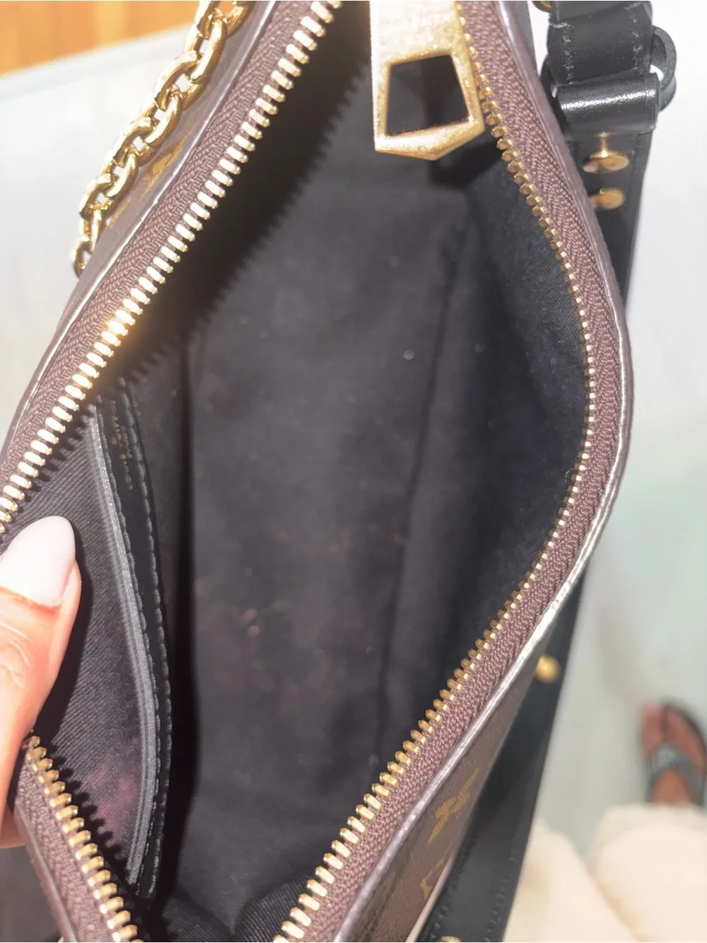 Louis Vuitton Boulogne Shoulder Bag with Black Trim and Gold Hardware